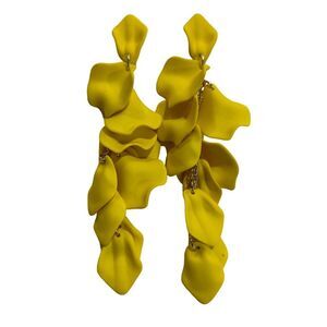 3/$39-Yellow 5" Dangle Flower Leaf Drop Statement Earrings 925 Sterling Post